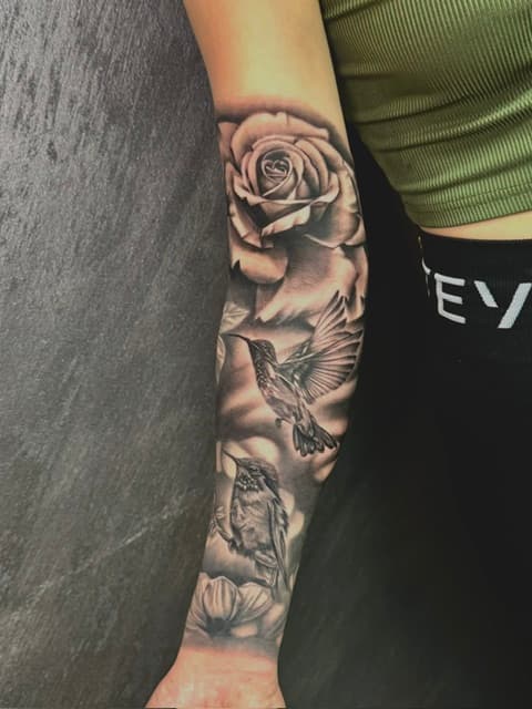 Rose mit Kolibris Tattoo Sleeve, Unterarm, Realistic, Landshut
